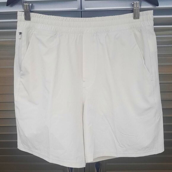 Mack Weldon Lined Shorts Mens Size Medium Stratus? Cream Color Active 7" Inseam - Picture 1 of 11